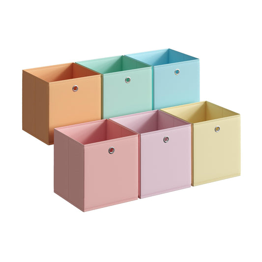 SONGMICS Storage Cubes, Set of 6 Odorless Foldable Storage Boxes, 10.2 x 10.2 x 11 Inches, Closet Organizers for Shelf, Rainbow Storage Bins, Colorful Fabric Bins for Bedroom, Living Room URFB226X01