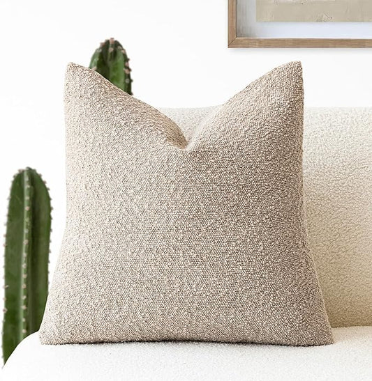 Foindtower Decorative Textured Boucle Throw Pillow Covers Accent Solid Pillow Cases Neutral Soft Cozy Couch Cushion Case for Chair Sofa Bedroom Living Room Home Decor 16x16 Inch,1PC, Oatmeal