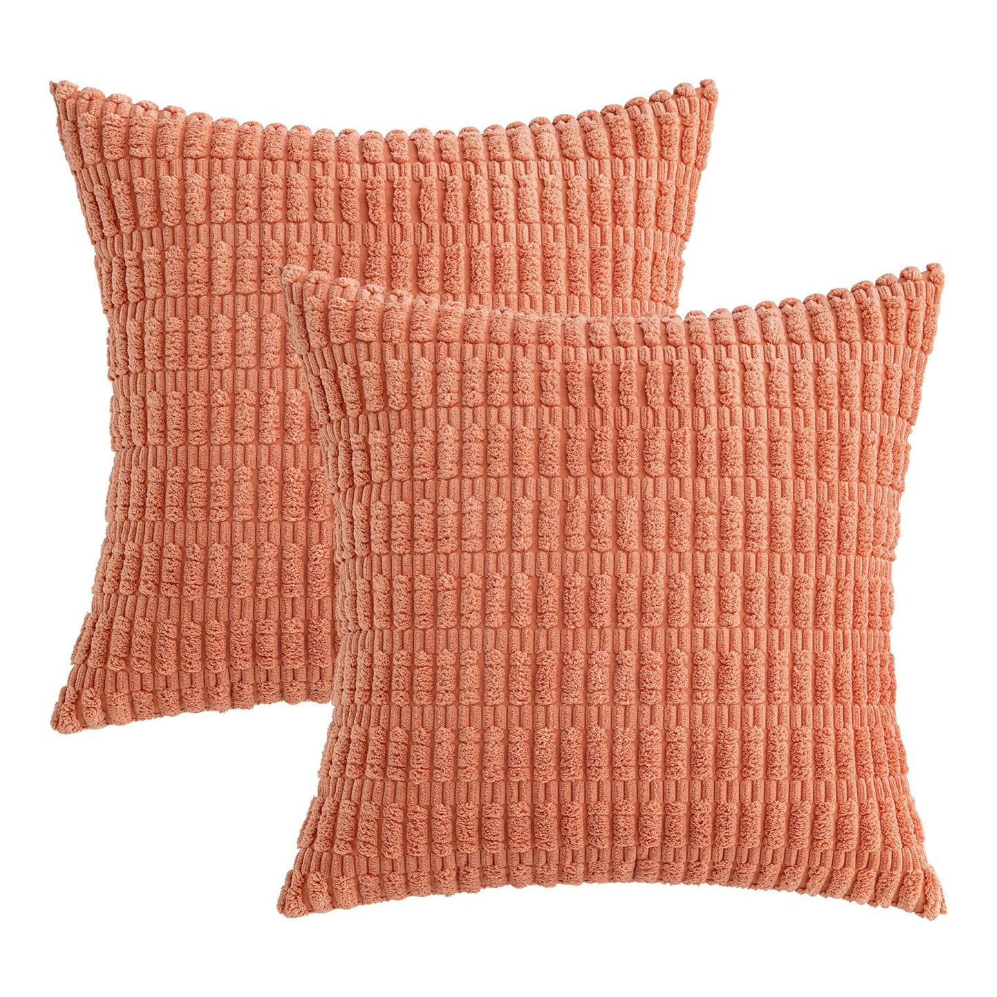 MIULEE Pack of 2 Corduroy Decorative Throw Pillow Covers 20x20 Inch Soft Boho Striped Pillow Covers Modern Farmhouse Home Decor for Summer Sofa Living Room Couch Bed Coral