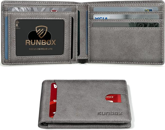 RUNBOX Wallet for Men Slim 11 Credit Card Holder Slots Leather RFID Blocking Small Thin Men's Wallet Bifold Minimalist Front Pocket Large Capacity Gift Box
