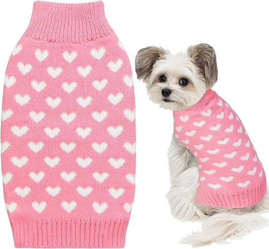 GOYOSWA Valentines Dog Sweater, Dog Valentines Clothes Outfit Knitted Sweaters for Small Medium Large Dogs Pets (Pink Heart, Medium)
