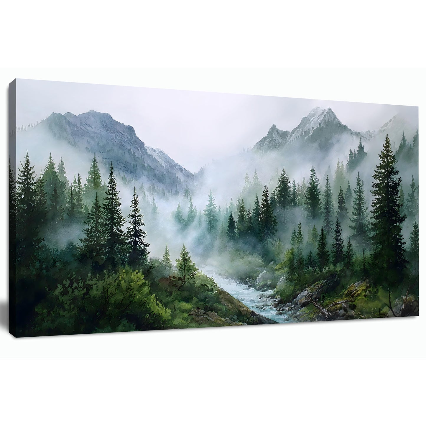 Trogonup Large Misty Forest Wall Art for Living Room Green Mountain Landscape Canvas Prints with Trees and River Modern Nature Artwork for Bedroom Office Home Decor 20"x40"