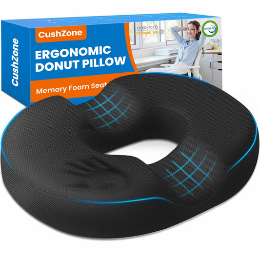CushZone Donut Pillow Seat Cushion for Postpartum Pregnancy, Large Ergonomic Chair Seat Cushions, Office Chair Cushion, Breathable Hemorrhoid Pillow, Lifting Chair Pads for After Surgery(Black)