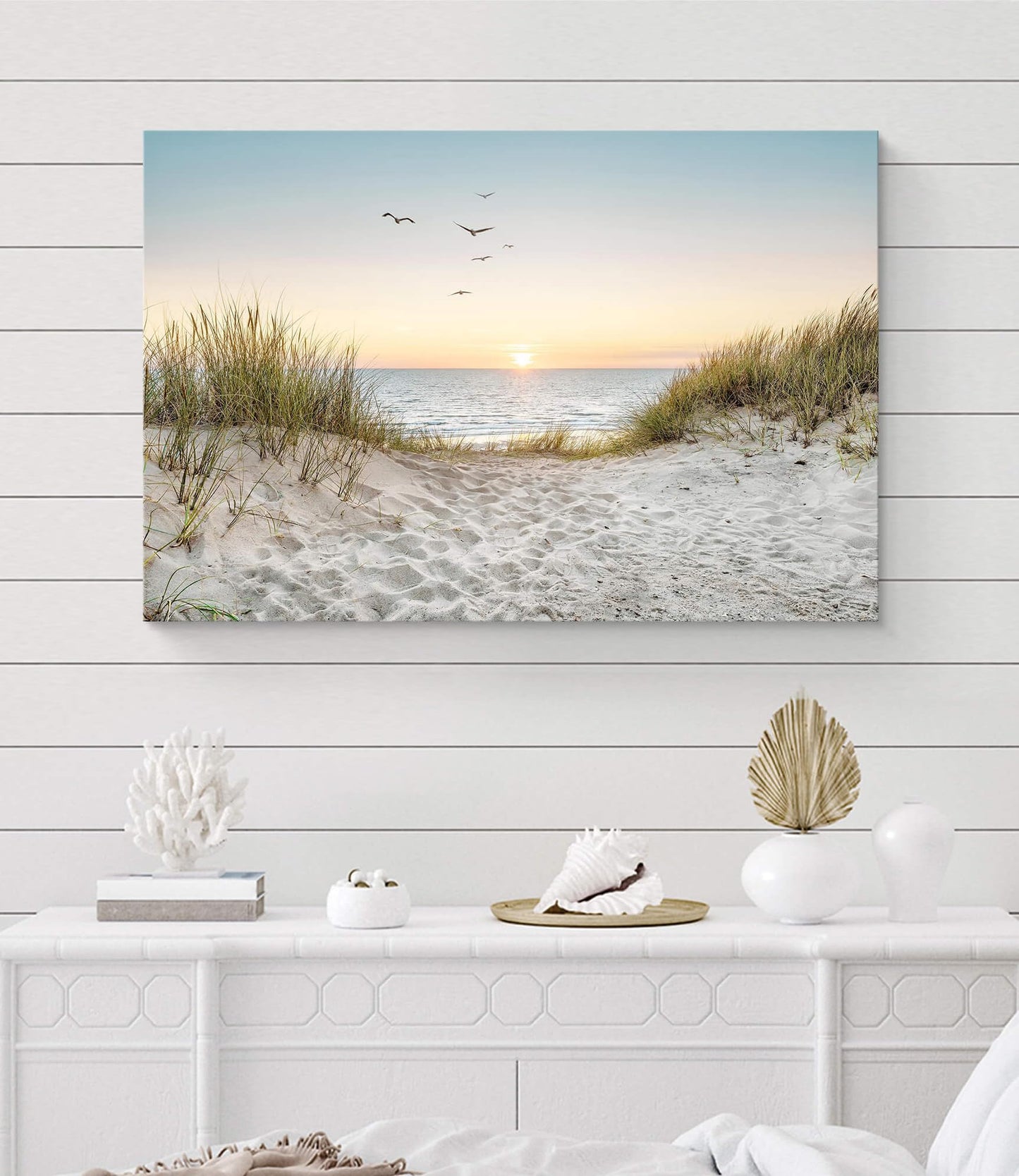Coastal Wall Art Canvas Picture: Modern Beach Sunset Landscape Print Decor Horizontal Ocean Scene Sea Painting Seascape Seaside Seashore Artwork for Living Room Bedroom Home