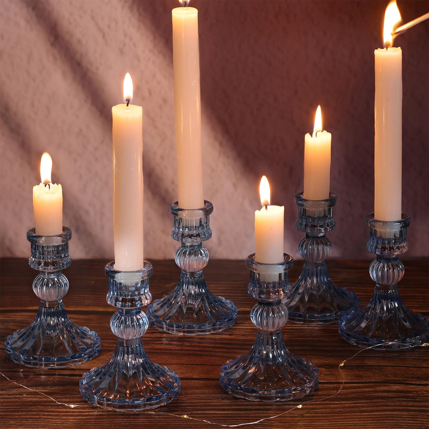 DARJEN 12PCS Blue Candlestick Holders Set- 4" H Taper Candle Holders, Glass Candle Holders Bulk for Wedding, Party, Home Table Centerpieces, Festival Gifts & Windowsill Decor
