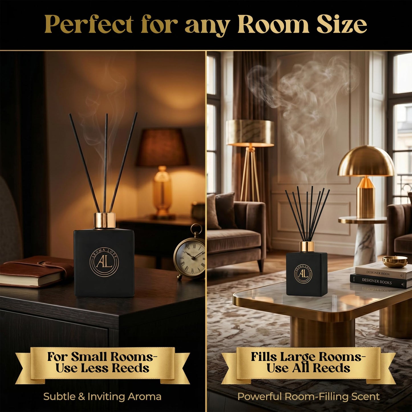 Aroma Loft Black Reed Diffusers for Home | Premium Fragrance Diffuser | Reed Diffuser Sticks in Oil Set with Cashmere Vanilla Scent | Smell Good Stuff | Long-Lasting Oil for Bathroom & Office (5 oz)