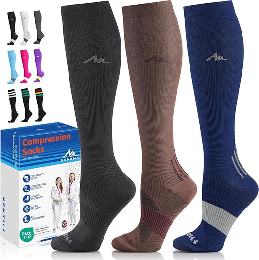 NEWZILL Medical Compression Socks for Women & Men, 20-30 mmHg Knee-High Support for Circulation, All-Day Comfort for Work Travel Running Cycling and Fitness