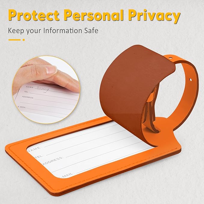 Travelambo 26 Pack Luggage Tags Faux Leather for Suitcases Travel Bag Labels with Protection Cover ID (Orange)