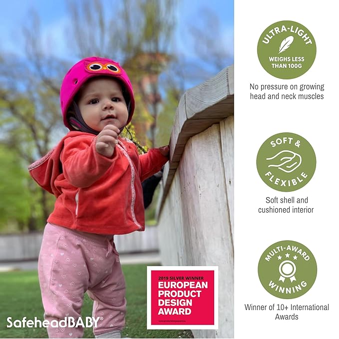 SafeheadBABY Award-Winning Soft Infant Head Protector for Crawling and Walking Expandable Lightweight Baby Safety Helmet 7–24 Months (Head Circ. 40–52 cm) – Owl Blue Green
