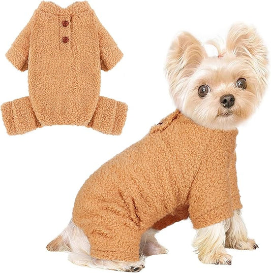 Dog Sweaters for Small Dogs Winter Dog Pajamas Sized Dogs Boy Girl Fleece Pet Clothes Puppy Outfit 4 Legs Jumpsuits for Chihuahua Yorkie Cat Apparel, Khaki, M