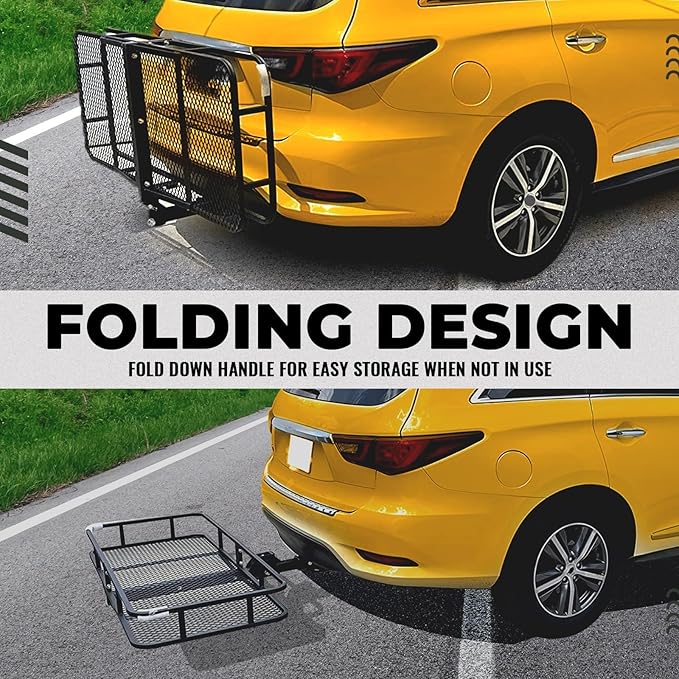KUAFU 60"x19.5"x5.5" Folding Hitch Mount Cargo Carrier Rear Luggage Basket Fit 2" Receiver for Van, SUV, Truck, Trailer, Car Fold Up Trailer Tow Hitch Cargo Rack 550LBS Capacity