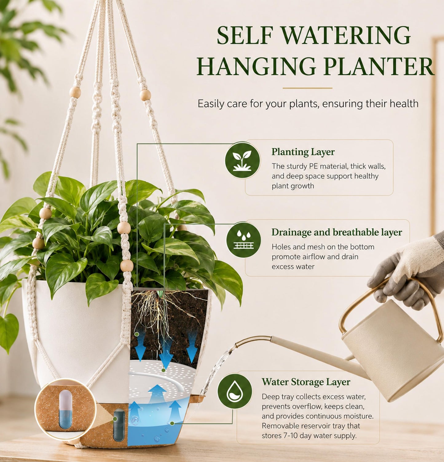 Fielda 10 Inch Self Watering Hanging Planters, 2 Pack, Visible Water Window