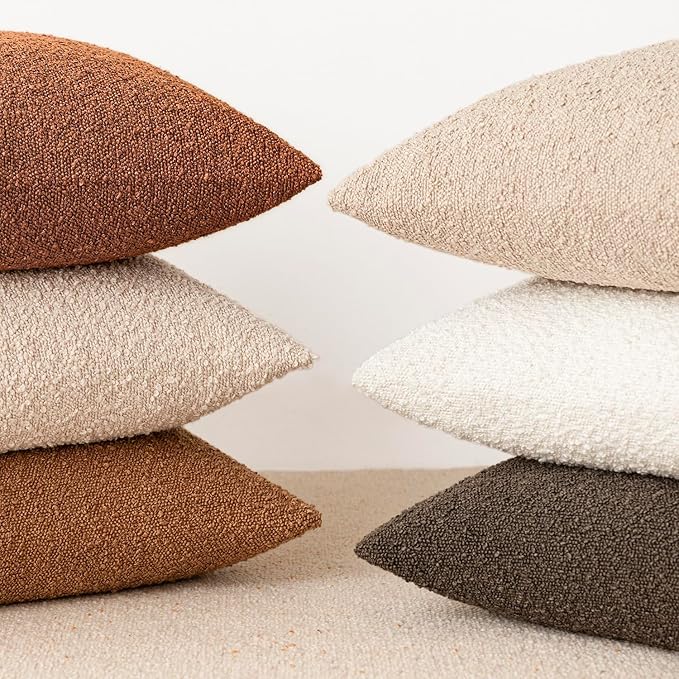Foindtower Decorative Textured Boucle Throw Pillow Covers Accent Solid Pillow Cases Neutral Soft Cozy Couch Cushion Case for Chair Sofa Bedroom Living Room Home Decor 16x16 Inch,1PC,Burnt Orange Hazel
