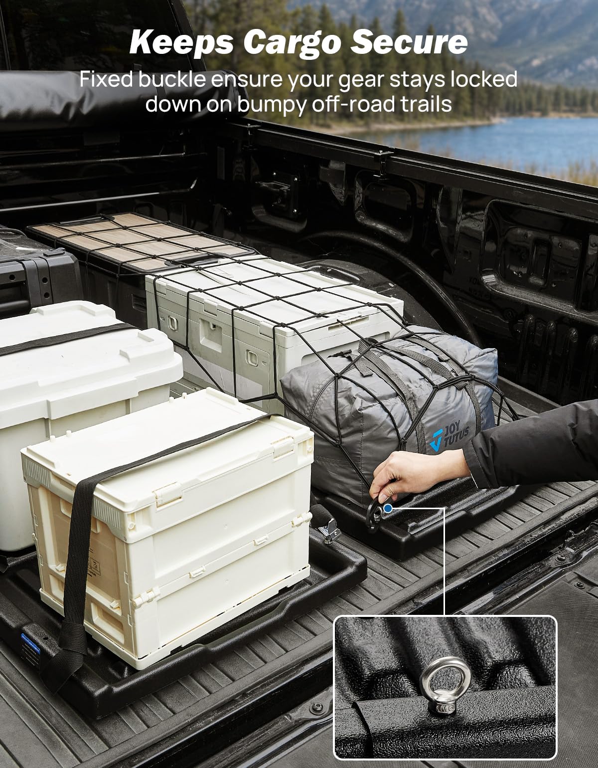 JOYTUTUS Adjustable Slide-Out Truck Bed Cargo Tray Compatible with Ford Silverado Ram GMC Sierra Gladiator Toyota Tacoma, HDPE Heavy-Duty Cargo Storage Tray, 350 LBS Load Capacity