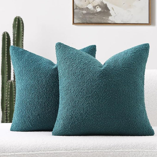 FUTEI Pack of 2 Teal Green Decorative Throw Pillow Covers 24x24 Inch Soft Cozy Solid Boucle Textured European Cushion Case,Modern Home Decor for Couch Bed Living Room