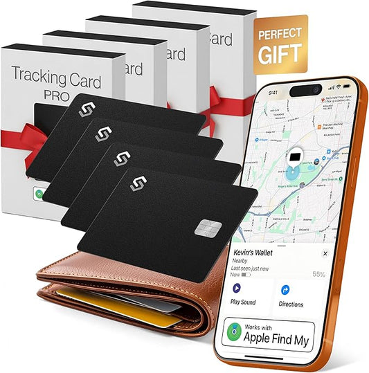 SPOTMINDERS Apple MFi Certified Credit Card Wallet Tracker PRO 4-Pack (iOS Only) Works with Apple Find My Rechargeable Tracking Card for Wallet IP68 0.07in Slim iPhone Item Finder for Luggage or Purse