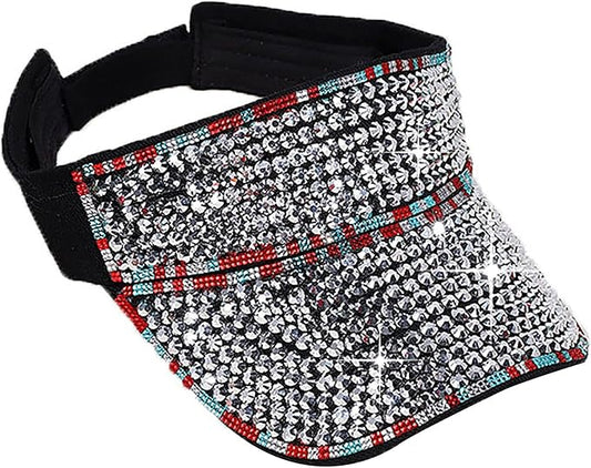 Bling Shiny Rhinestone Sports Sun Visor Hat for Women Summer Adjustable Breathable Beach Visor Caps Running Golf Sun Hat