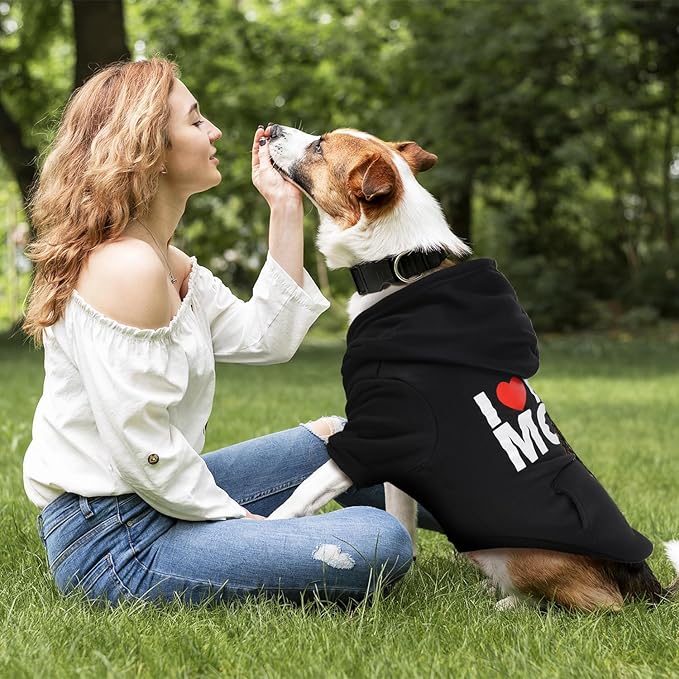 BAOBICUTE Dog Basic Hoodie Soft Dog Clothes Cold Weather Sweaters for Medium Large Dogs Cozy Fabric Warm Sweatshirt with Leash Hole (I Love My MOM, XS (Back: 10",Chest: 14.8"))