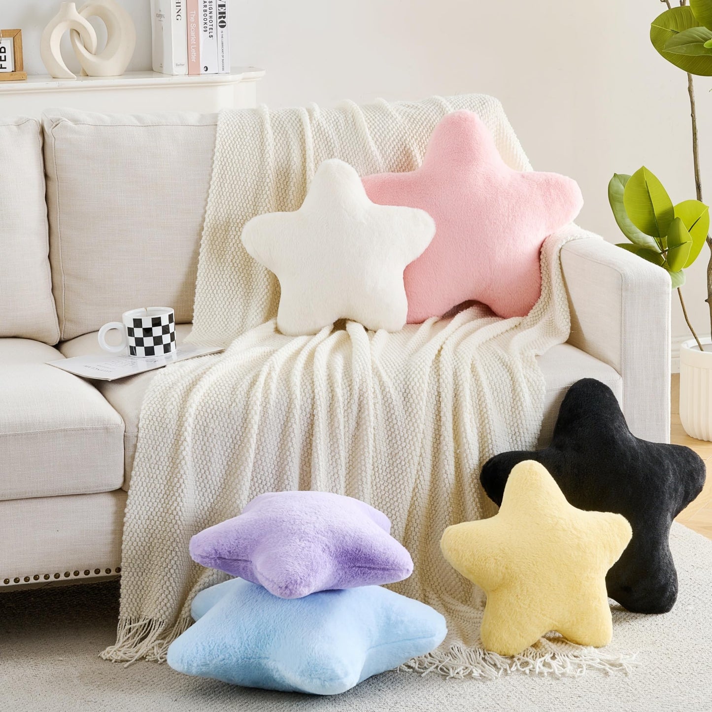 CANGHI Pink Star Shaped Pillow 15.7" Faux Rabbit Fur Throw