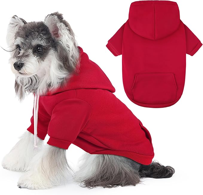 BAOBICUTE Dog Basic Hoodie Soft Dog Clothes Cold Weather Sweaters for Medium Large Dogs Cozy Fabric Warm Sweatshirt with Leash Hole (Red, S (Back: 12.6",Chest:18.11", Neck: 13.78"))