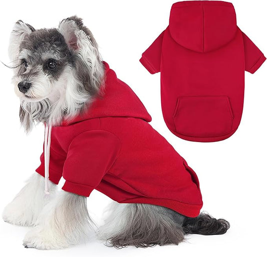BAOBICUTE Dog Basic Hoodie Soft Dog Clothes Cold Weather Sweaters for Medium Large Dogs Cozy Fabric Warm Sweatshirt with Leash Hole (Red, S (Back: 12.6",Chest:18.11", Neck: 13.78"))