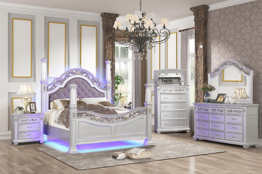 First of a Kind Valentina Silver Queen 4 Piece Bedroom Set