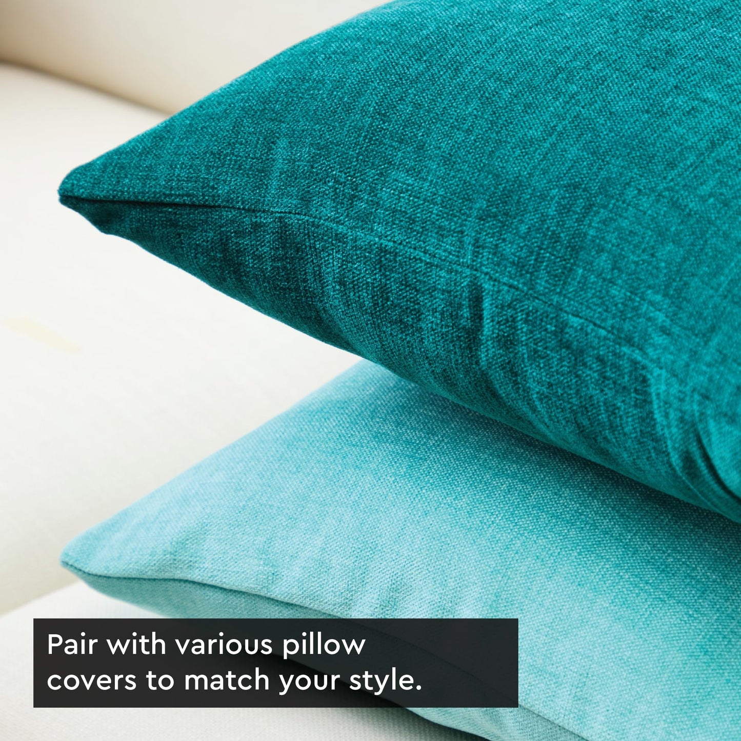 Encasa XO Thick Chenille Throw Pillow Covers Set of 2 | Azul Blue - (24"x24") (60x60 cm) | Decorative Accent Square Throw Pillow Cases for Couch, Home Decor, Sofa
