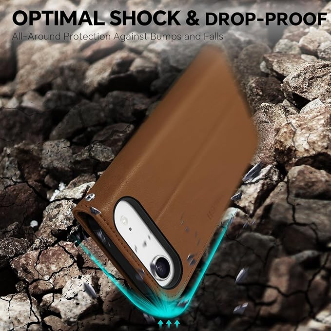 TUCCH Detachable Case Wallet for iPhone Air (6.5") 2025, Wrist Strap, 4 Card Holders RFID Blocking, Wireless Charging, Stand, 2-in-1 Magnetic, PU Leather, Shockproof Folio Cover, Brown