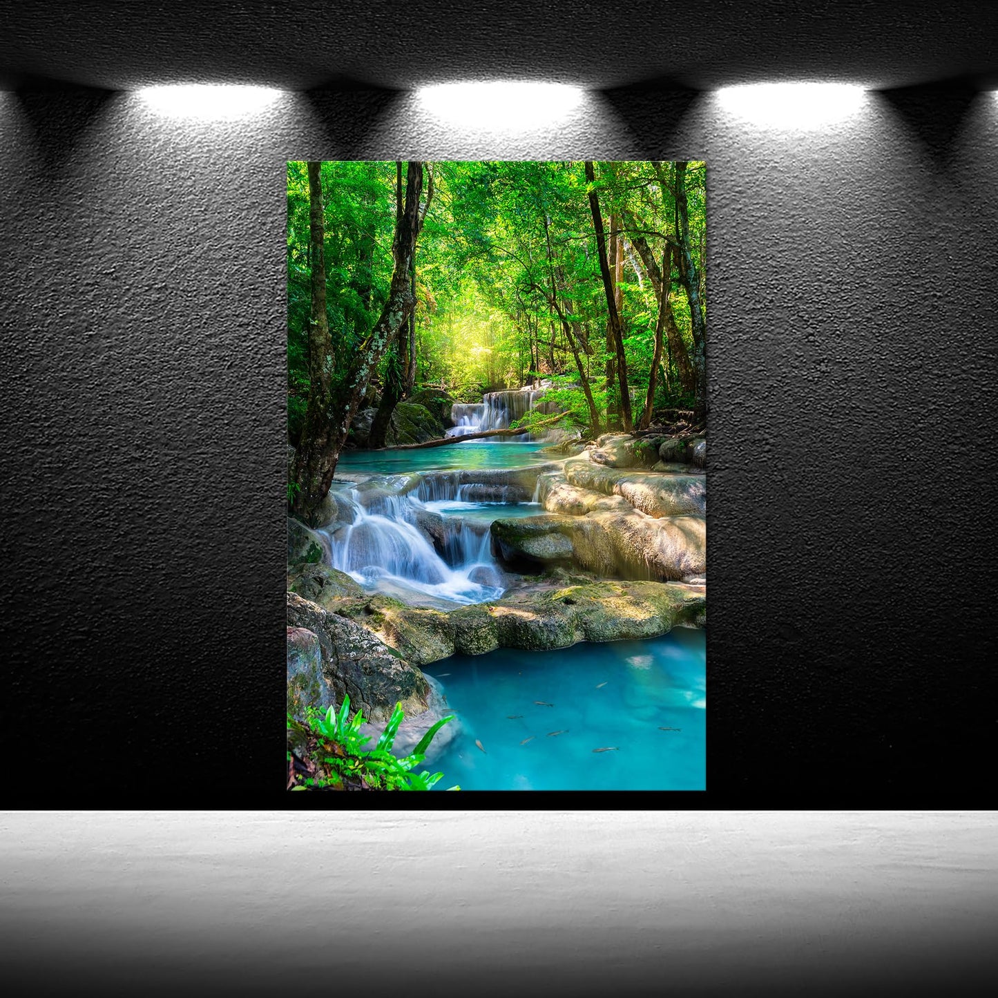 iKNOW FOTO 16x24 Single Piece Canvas Wall Art Nature Landscape Pictures Green Forest Waterfall Poster Canvas Prints Framed Artwork Spa Bathroom Bathroom Room Decor