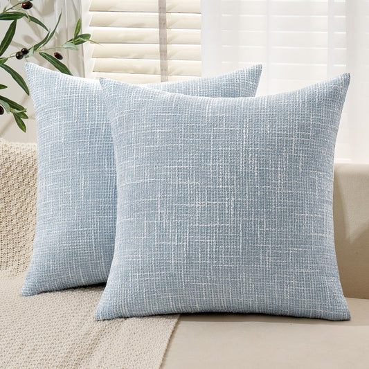 MIULEE Burlap Linen Spring Throw Pillow Covers 18x18 Inch Set of 2 Coastal Light Blue Farmhouse Decorative Pillows Modern Soft Accent Cushion Covers for Couch Sofa Bedroom Livingroom Home Decor