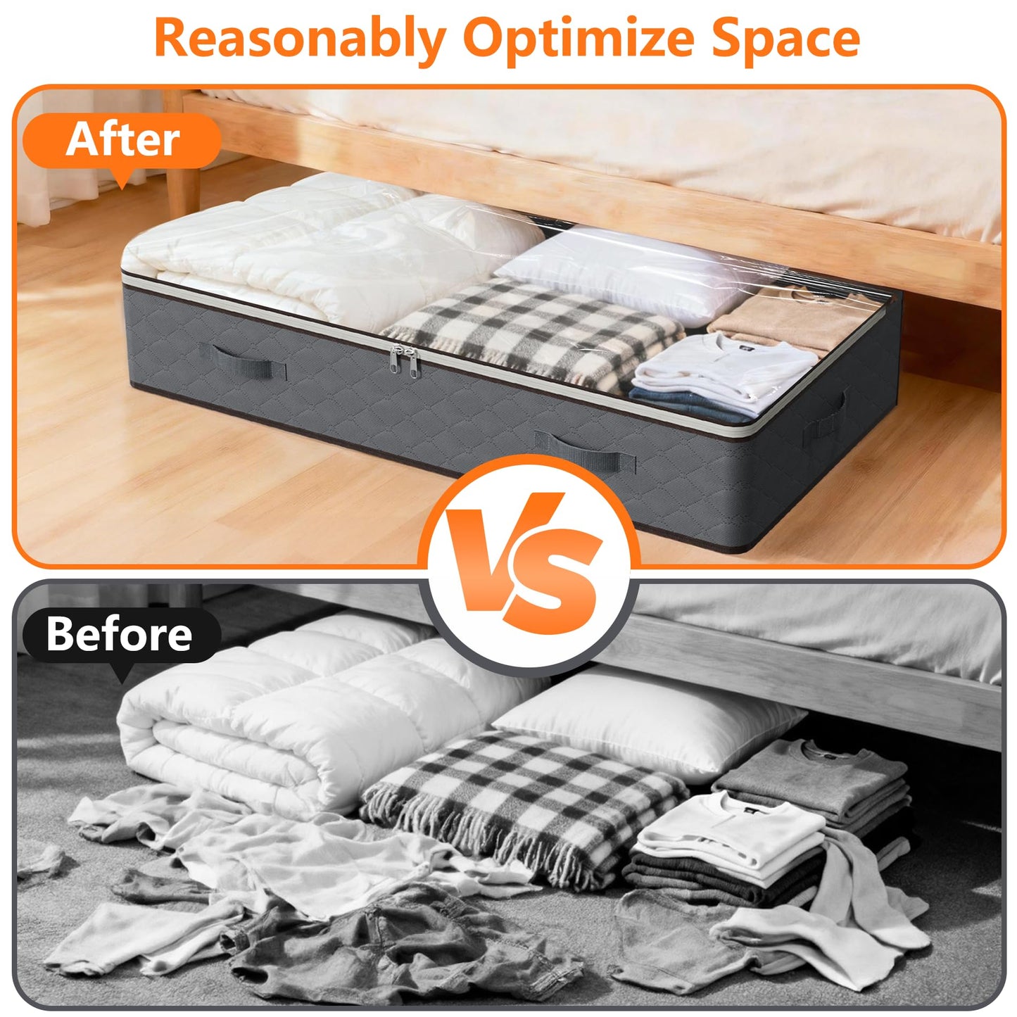 90L Under Bed Storage Containers,4-Pack Closet Organizers and Storage Bins,for Organization and Storage Clothes, Shoes, Blankets & Pillows,Visible Transparent Top Storage Bins with Lids, Grey