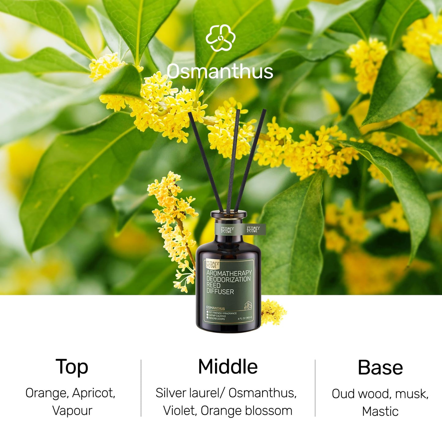 FURRYPURR Reed Diffuser for Pet Odor Elimination, Osmanthus, Non-Toxic & Pet-Friendly Air Freshening, 6 Oz