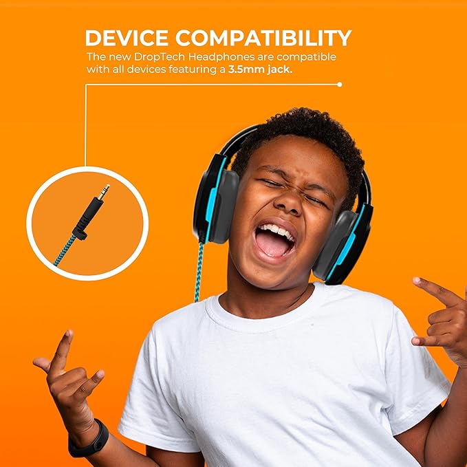 Gumdrop DropTech B1 Over-Ear Headphones for Kids w/Boom Mic, 3.5 mm Chew Proof Cord for K-12, Students & Classroom (New DropTech Headset (Black) 10 Bulk Pack)