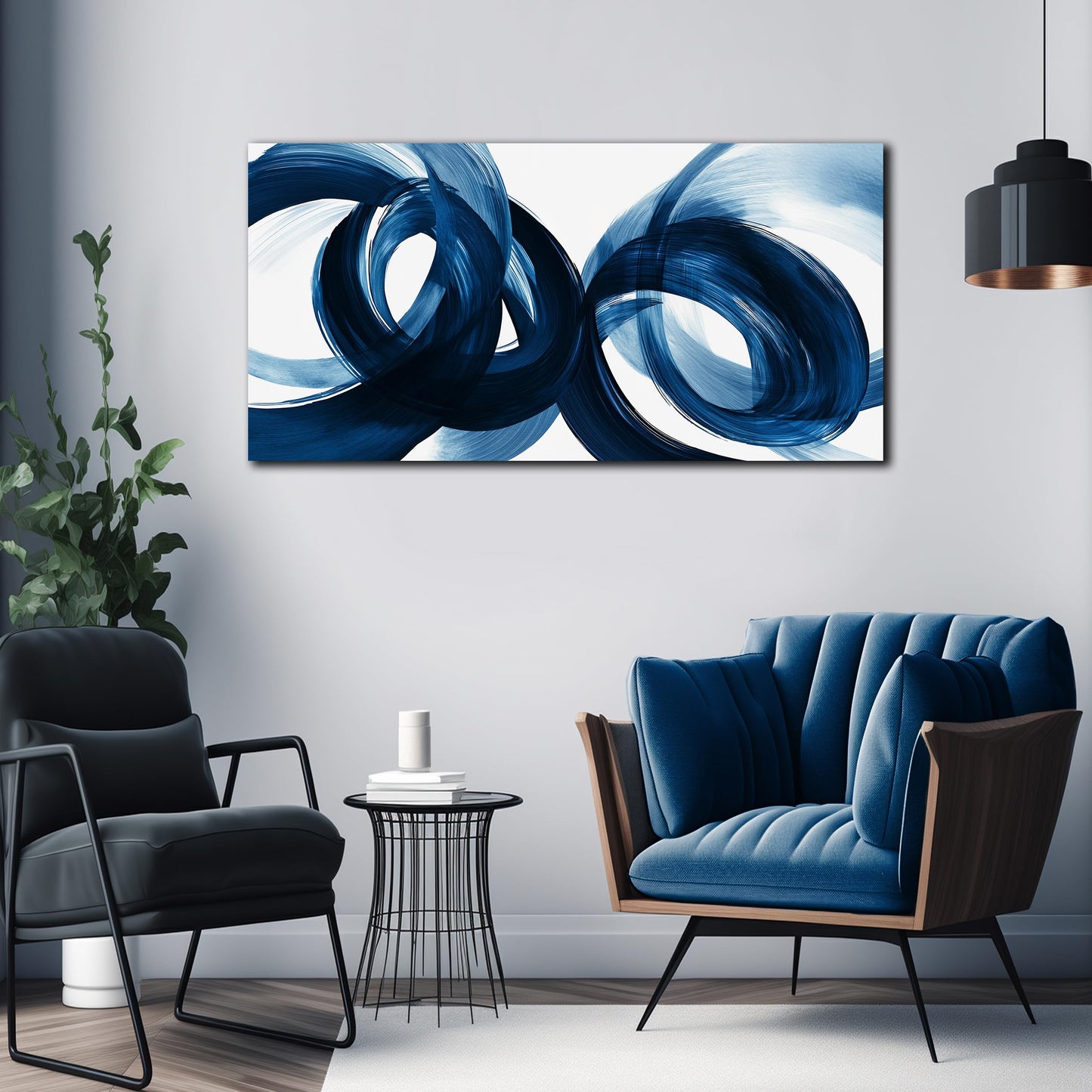 MXUNYZ Blue Abstract Canvas Wall Art Bedroom Modern Minimalist Wall Decor
