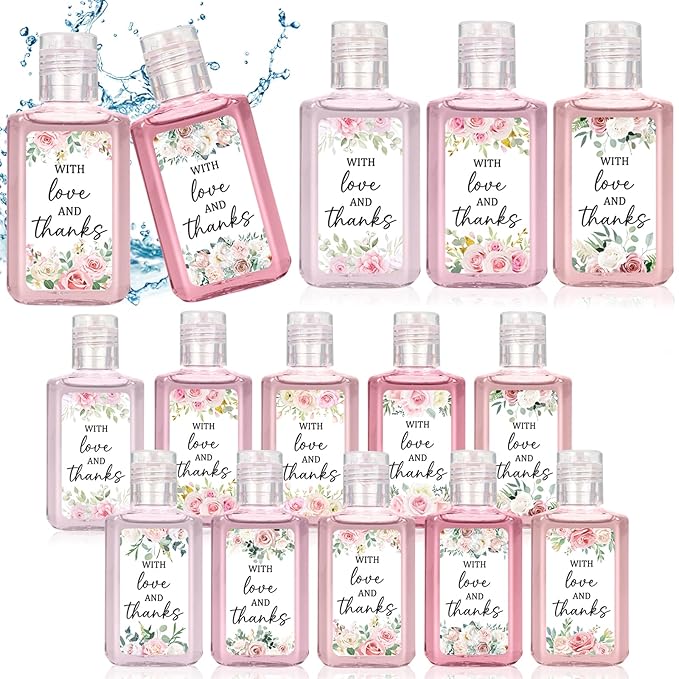 50 Pcs Pink Flower Mini Hand Sanitizer Bulk Thank You Gift Favors Small Hand Sanitizer for Guest 1fl oz Travel Size Hand Soap Gift for Wedding and Baby Shower Supplies
