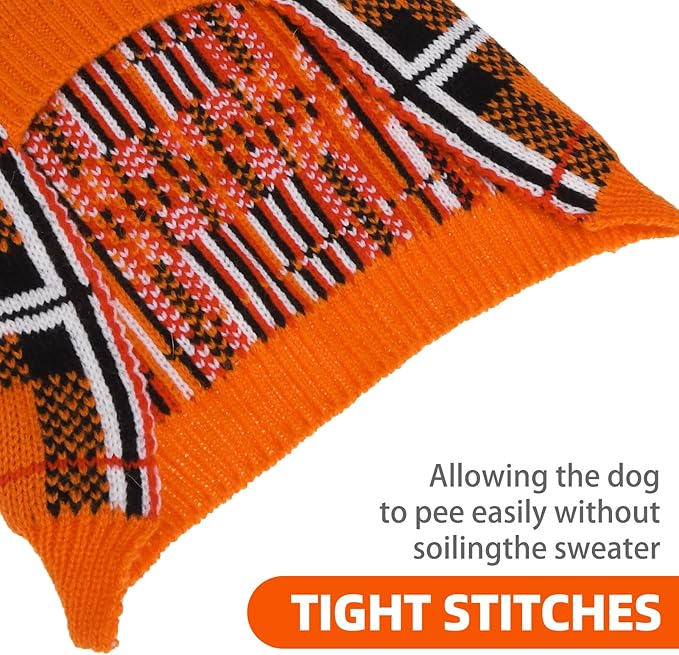 PUPTECK Dog Sweaters for Large Medium Small Dogs - Fall Classic Plaid Style Puppy Holiday Winter Coat Clothes Warm, Reddish Orange, M