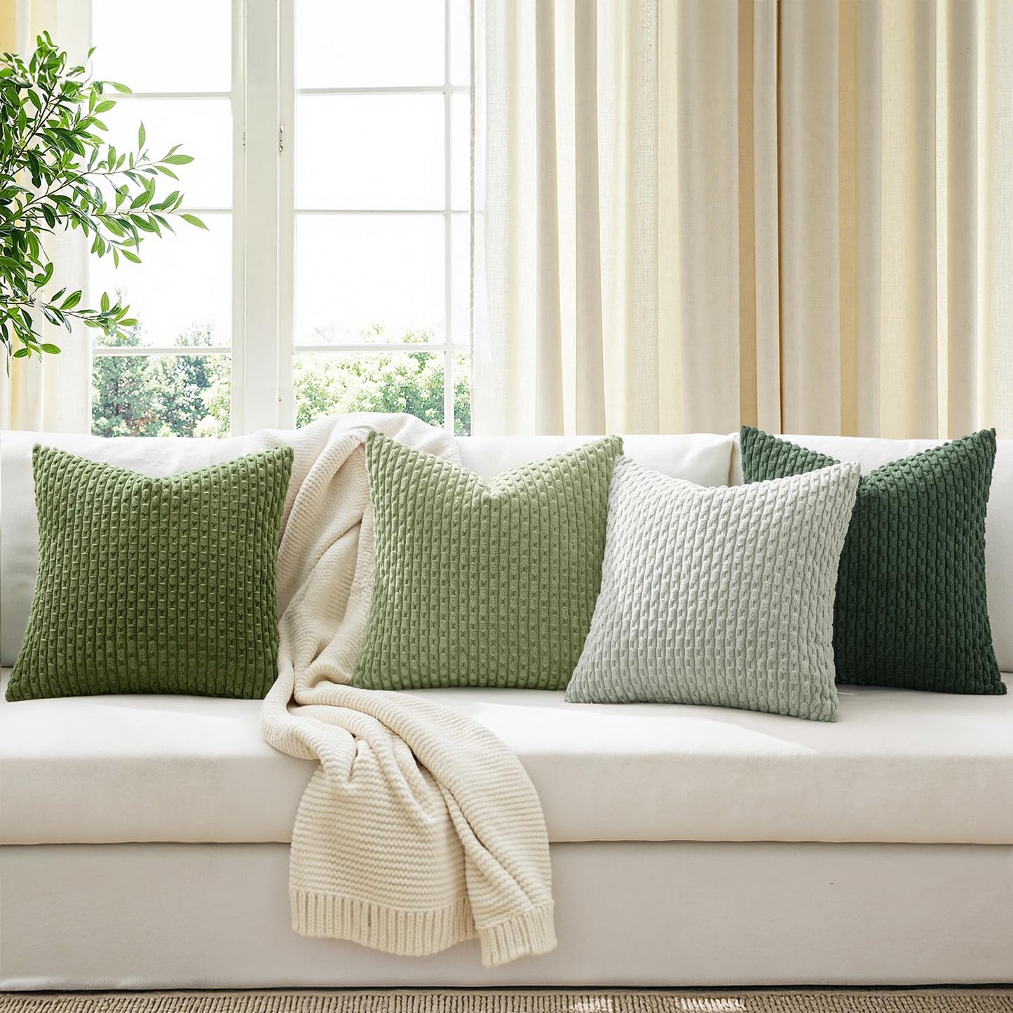 MIULEE Spring Sage Green Decorative Throw Pillow Covers for Couch Sofa Living Room Set of 4 Boho Gradient Cushion Covers Corduroy Rustic Fun Pillowcases Farmhouse Home Decor 18x18 Inch Forest Green