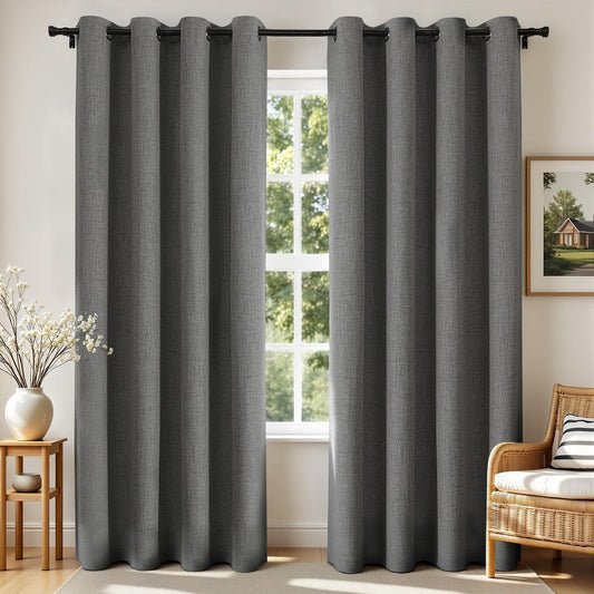 Joydeco Blackout Curtains 84 Inches Long 2 Panels Burg, Room Darkening Curtains for Bedroom, 100% Black Out Textured Thermal Drapes Privacy Protection 2 Panels Set(W52 x L84 Inch, Grey)