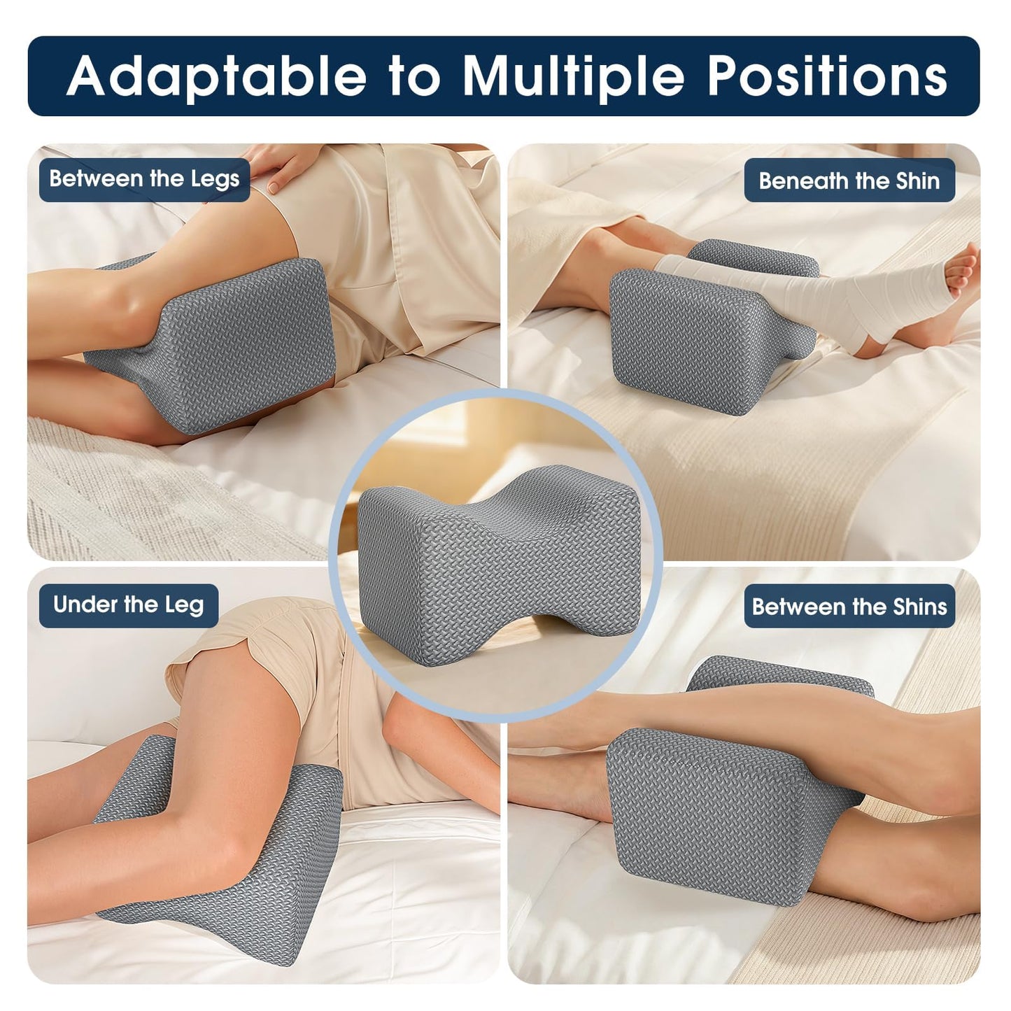 BlissTrends Memory Foam Knee Pillow, Knee Pillow for Side Sleepers, Leg Pillows for Sleeping Blood Circulation, Elevation Pillow for Spine Aligning, Sciatica, Back, Hip, Knee, Ankle Pain, Grey