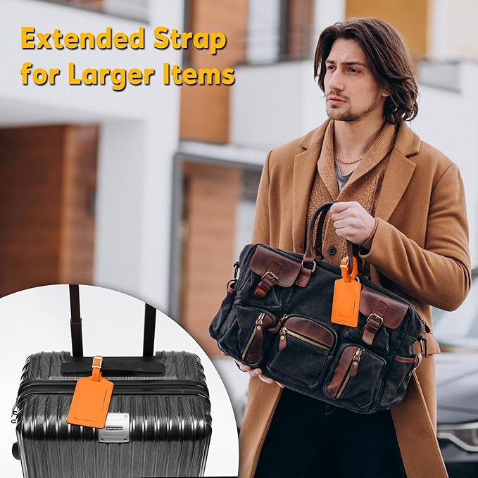 Travelambo 20 Pack Luggage Tags Faux Leather for Suitcases Travel Bag Labels with Protection Cover ID (Orange)