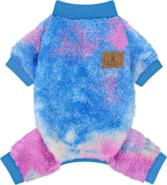 XPUDAC Dog Sweater, Dog Winter Clothes for Small Medium Dogs Girl Boy Fleece Doggy Pajamas for Winter Christmas, Tie-Dye01, Small