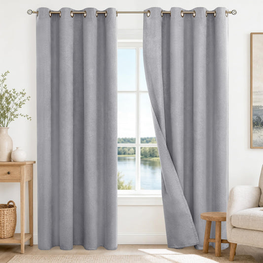 BGment Dark Grey Boys 100% Blackout Curtains for Bedroom- Linen Thermal Insulated Light Blocking Grommet Window Drapes for Nursery Living Room Farmhouse, 52 x 84 Inch