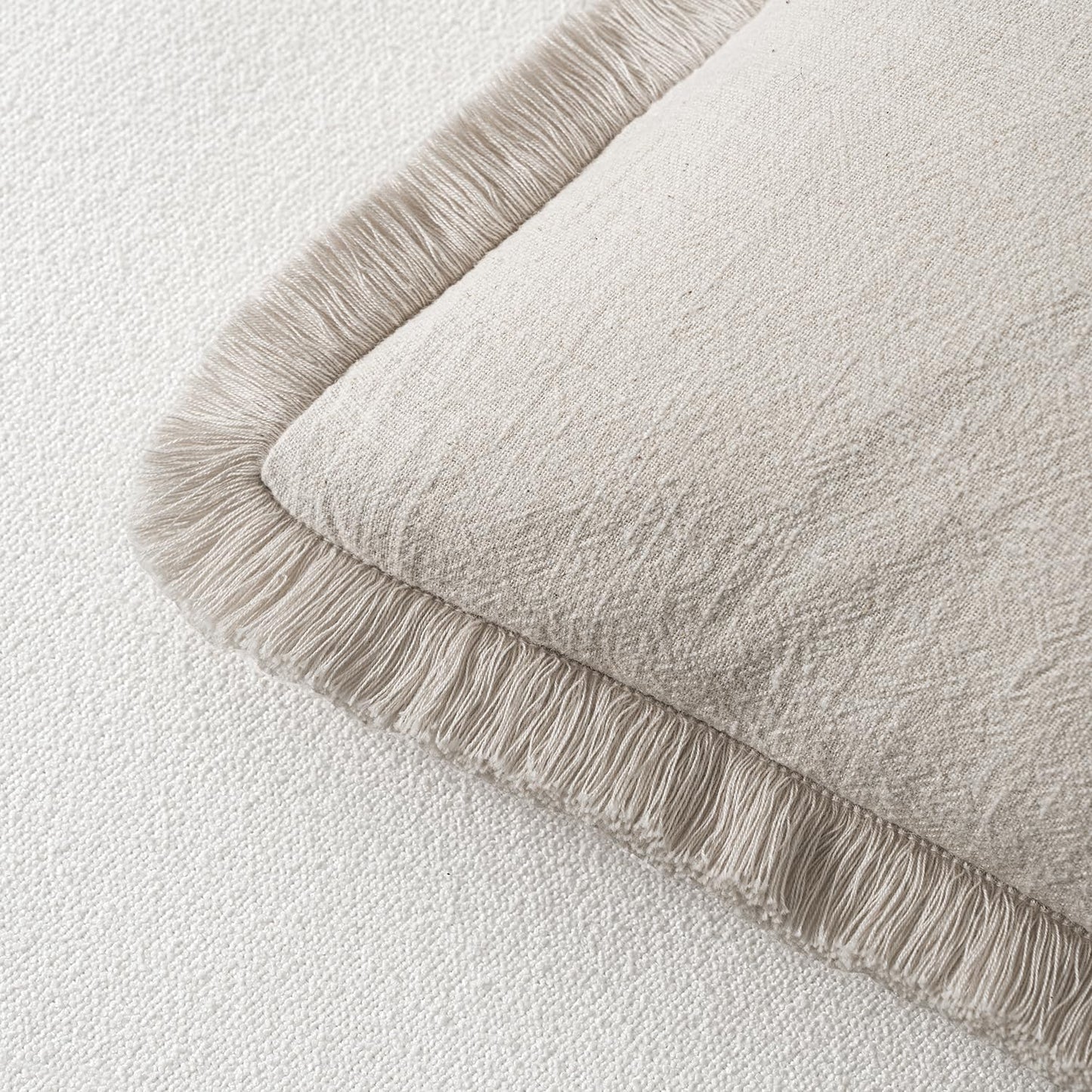 MIULEE Decorative Throw Pillow Covers Neutral Linen Fringe Throw Pillows Set of 2 Natural Beige Boho Farmhouse Cushion Covers with Tassels for Couch Sofa Bed Spring Home Decor 20x20 Inch