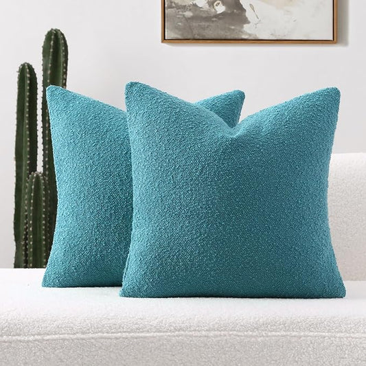 FUTEI Pack of 2 Teal Blue Decorative Throw Pillow Covers 26x26 Inch Soft Cozy Solid Boucle Textured Euro Pillow Shams,Modern Home Decor for Couch Bed Living Room
