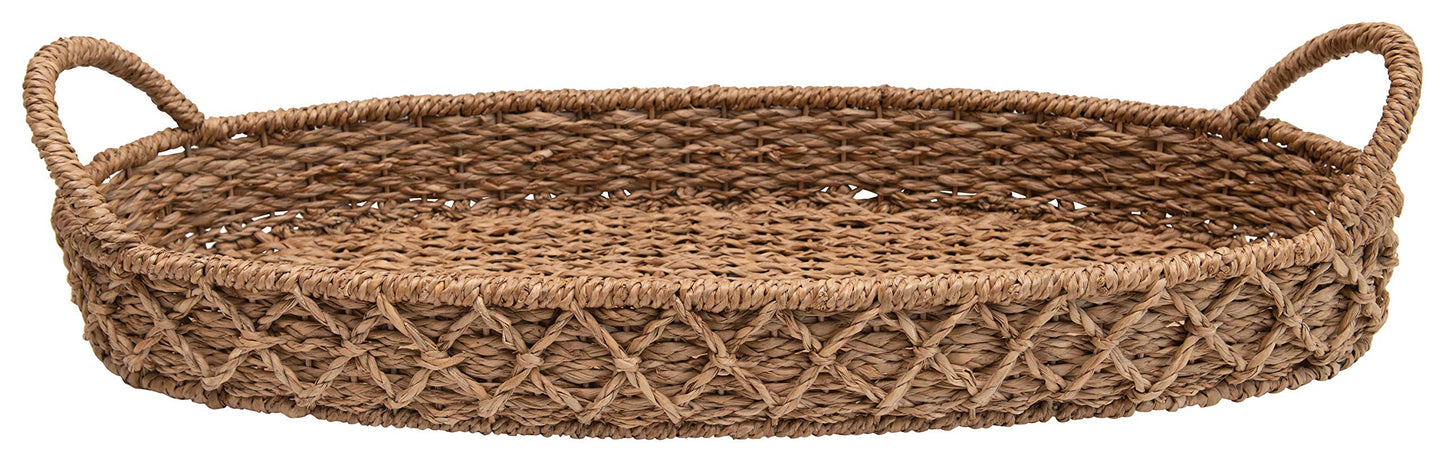 Creative Co-Op Decorative Oval Woven Seagrass Tray with Handles