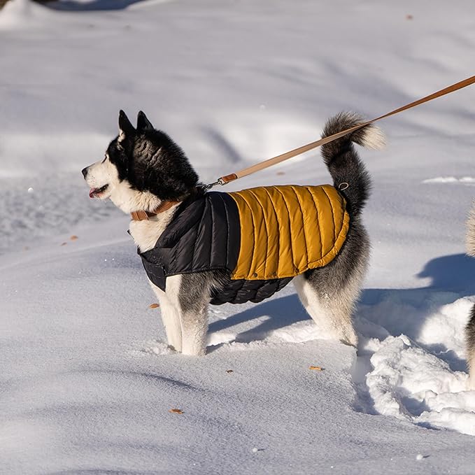 SPACE LION Dog Puffer Jacket, Down Winter Coat, Durable Outdoor Coat for Cold and Windy Conditions, Lightweight & Adjustable Fit Coats for Large Dogs,(BlackKhaki, Size26/3XL)
