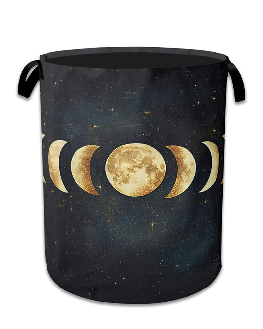 Lunar Phases Laundry Basket,Foldable Oxford Cloth Moon Laundry Hamper with Handles, 20.8"x16" Tote Bag Clothes Storage Bucket for Laundry Room/Bathroom/Bedroom/Dormitories