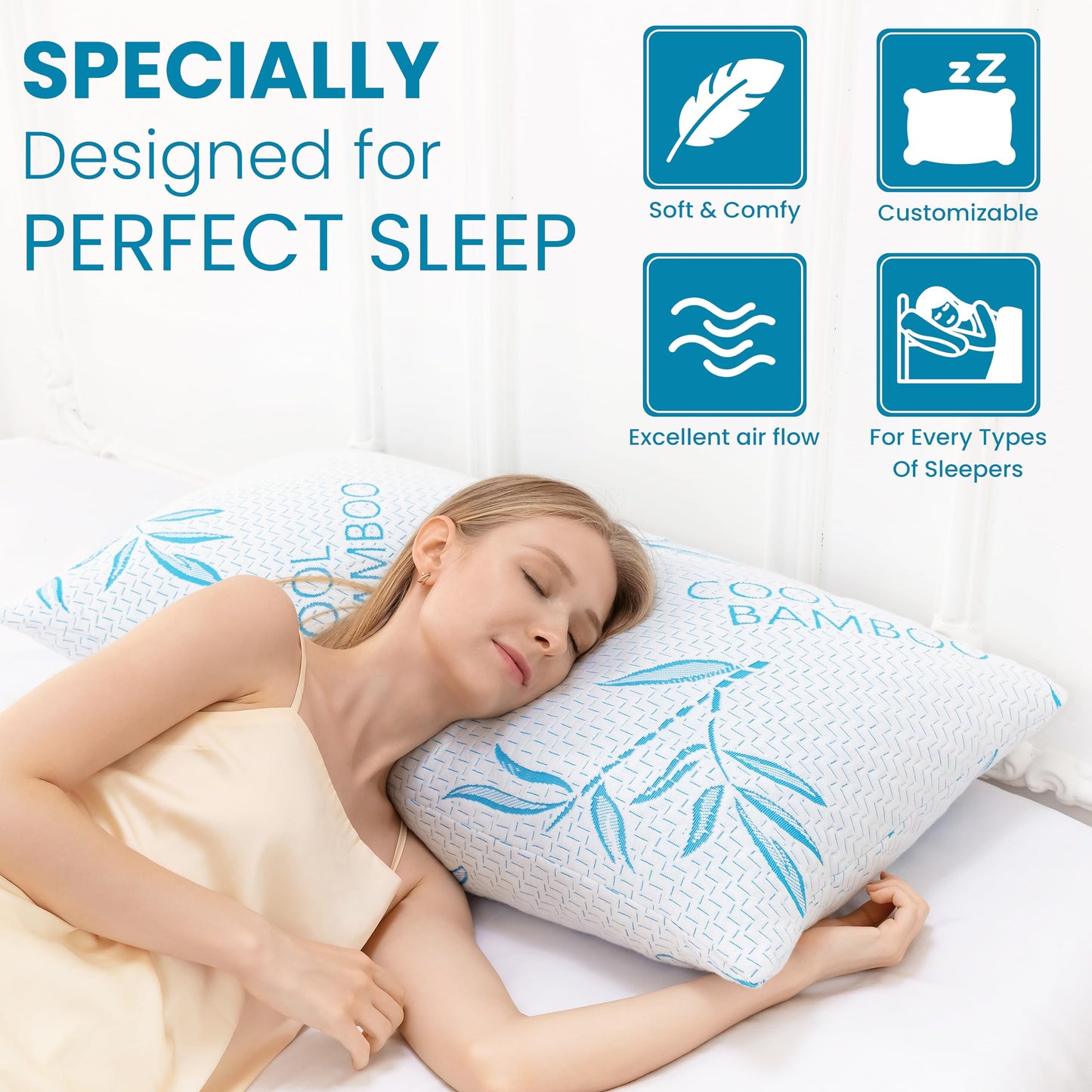 2 Pack King Size Pillows for Sleeping, Cooling Shredded Memory Foam Adjustable Bed Pillow with, Removable/Washable Cover (King 2 Pack)
