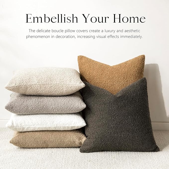 Foindtower Decorative Boucle Throw Pillow Covers Accent Solid Pillow Cases Cozy Soft Textured Couch Cushion Case for Chair Sofa Bedroom Living Room Home Decor 22 x 22 Inch,Dark Brown