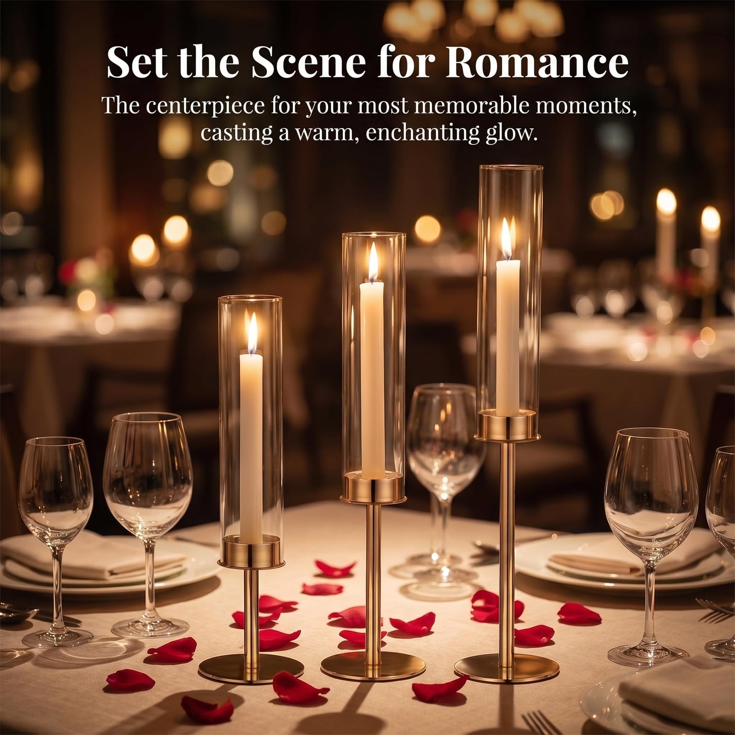 Oakernel Gold Hurricane Candle Holders Set of 12, Tall Metal Windproof Glass Taper Candle Holder for Candelabra Centerpieces for Dining Table, Wedding, Party & Fireplace Mantel Decor